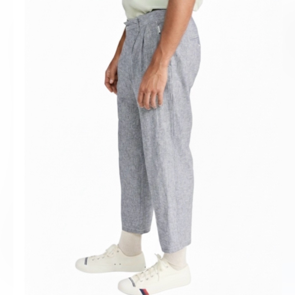 NWT! Banks Journal Blue/White “Saint” Linen Cotton Slight Cropped Pants Size 36 - Picture 2 of 13